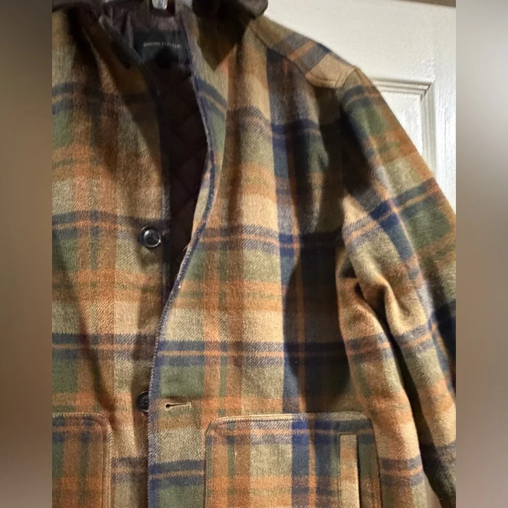 Banana Republic $180 HEAVY CORDUROY-COLLAR PLAID JACKET, Olive, Sz M